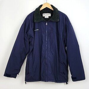 Columbia Men's Zip Up Navy Grey Collared Jacket Fleece Lined Pockets Size XL